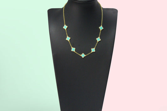 Turquoise Clover Necklace (Gold)