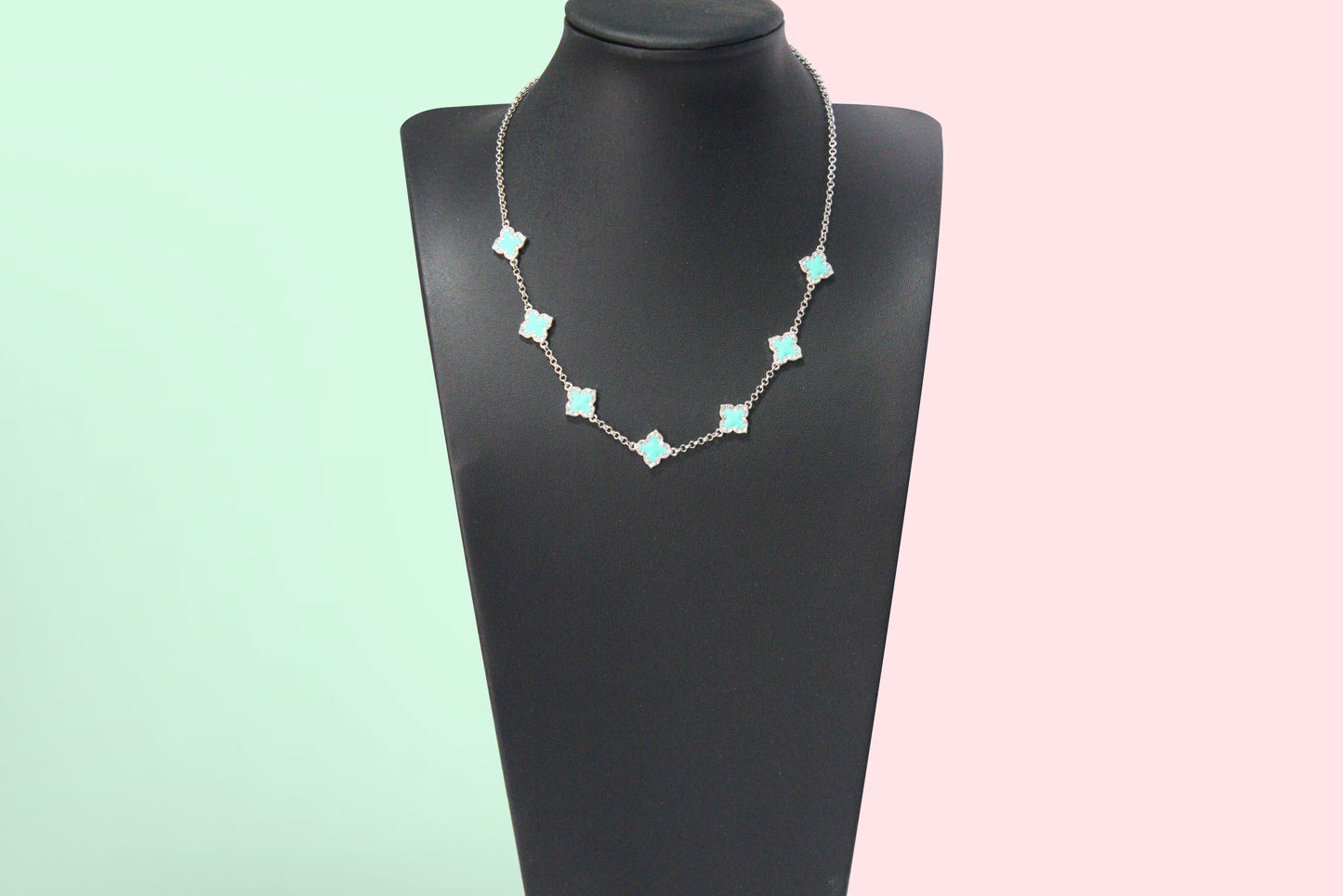 Turquoise Clover Necklace (Silver)