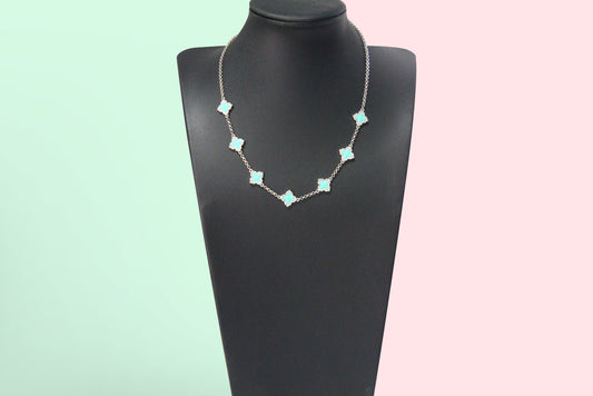 Turquoise Clover Necklace (Silver)